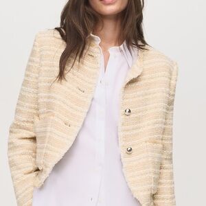 Mango Cream Textured Tweed Cropped Blazer